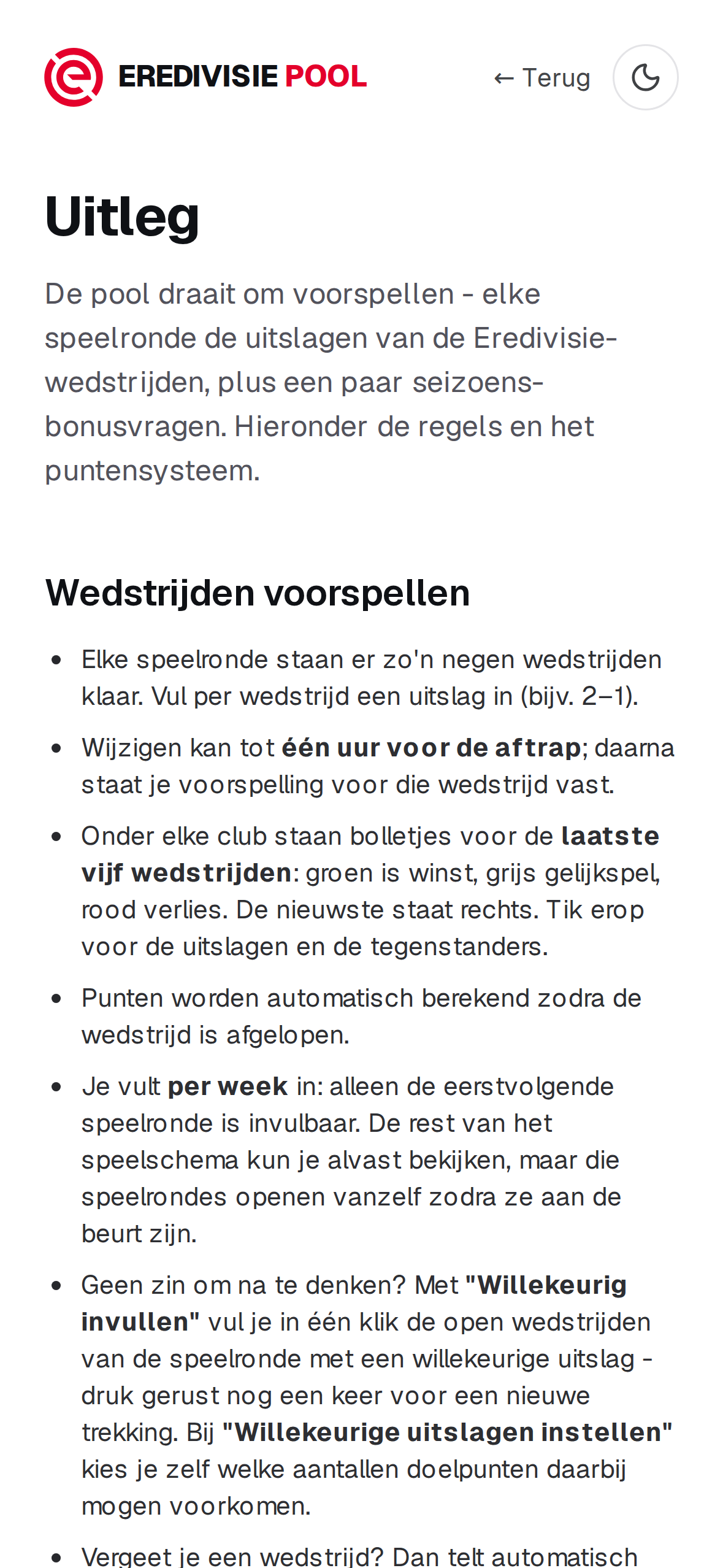 Eredivisie Pool op een iPhone: de invulkaarten van een speelronde met de wedstrijden