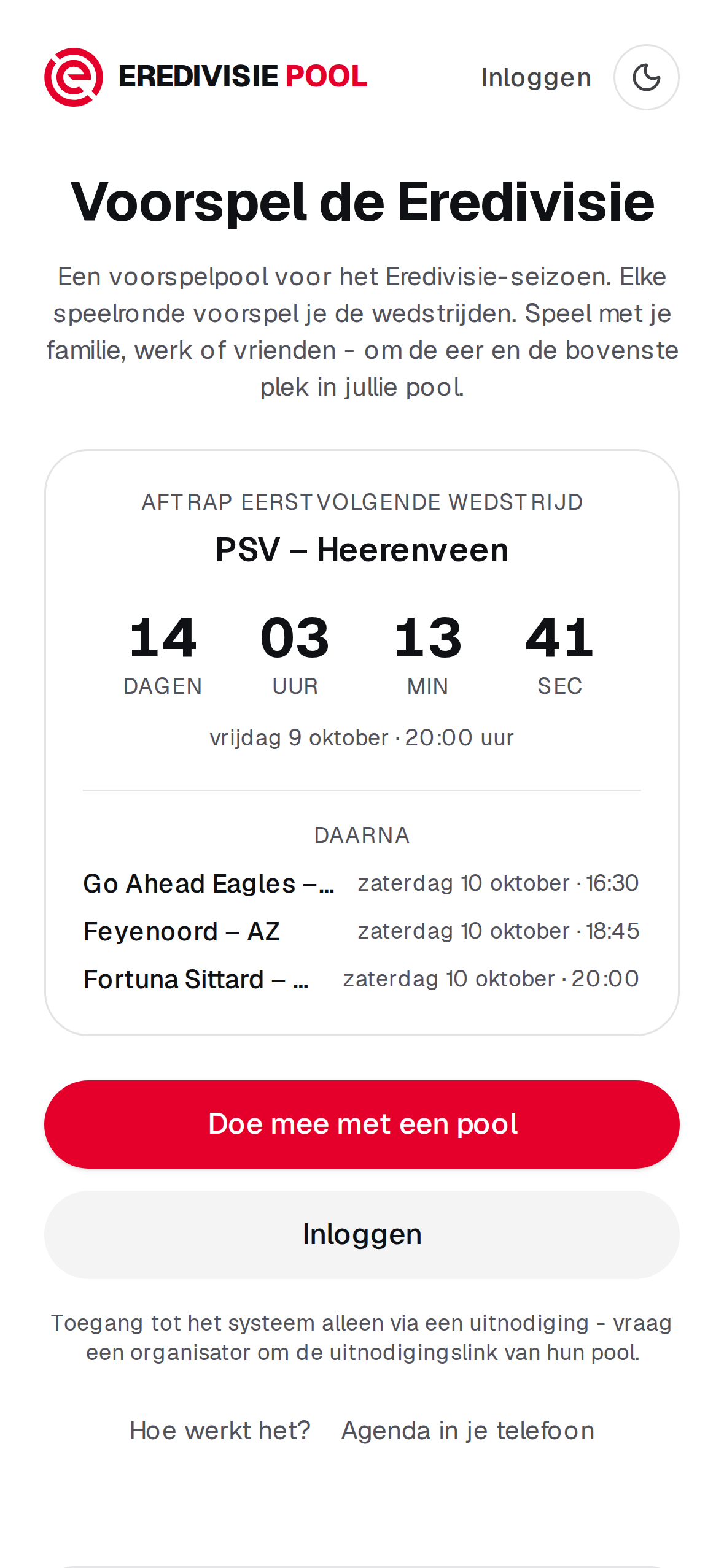 Eredivisie Pool op een iPhone: de invulkaarten van een speelronde met de wedstrijden